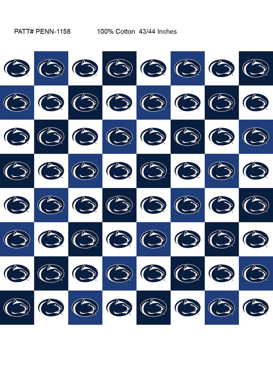 Penn State Nittany Lions Cotton Fabric with Collegiate Check Print or Matching Solid Cotton Fabrics