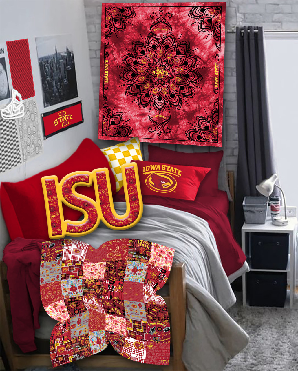 Officially Licensed Minky Fleece Iowa State Cyclones Wall Tapestry and Throw Blanket-48" x 56"