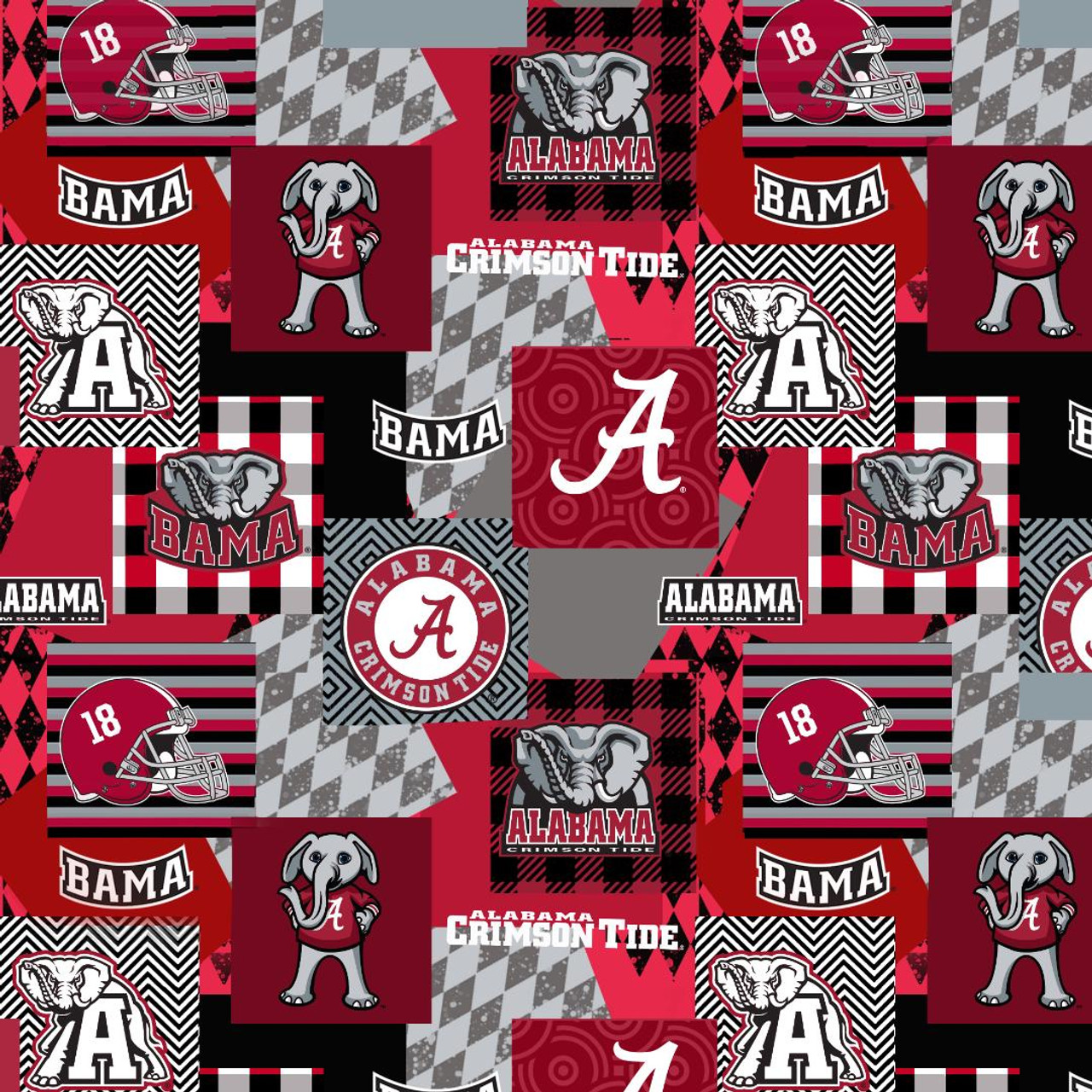 Officially Licensed University of Alabama Minky Fabric with Geometric Design-Alabama Crimson Tide Minky Fleece Sold By The Yard