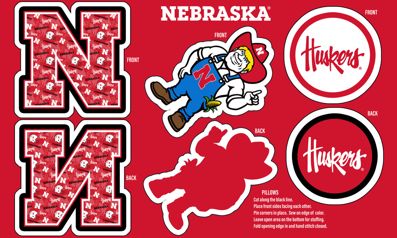 Official Licensed University of Nebraska Minky DIY Pillow Project. Cut, Sew, and Stuff-Each Panel yields 3 pillows