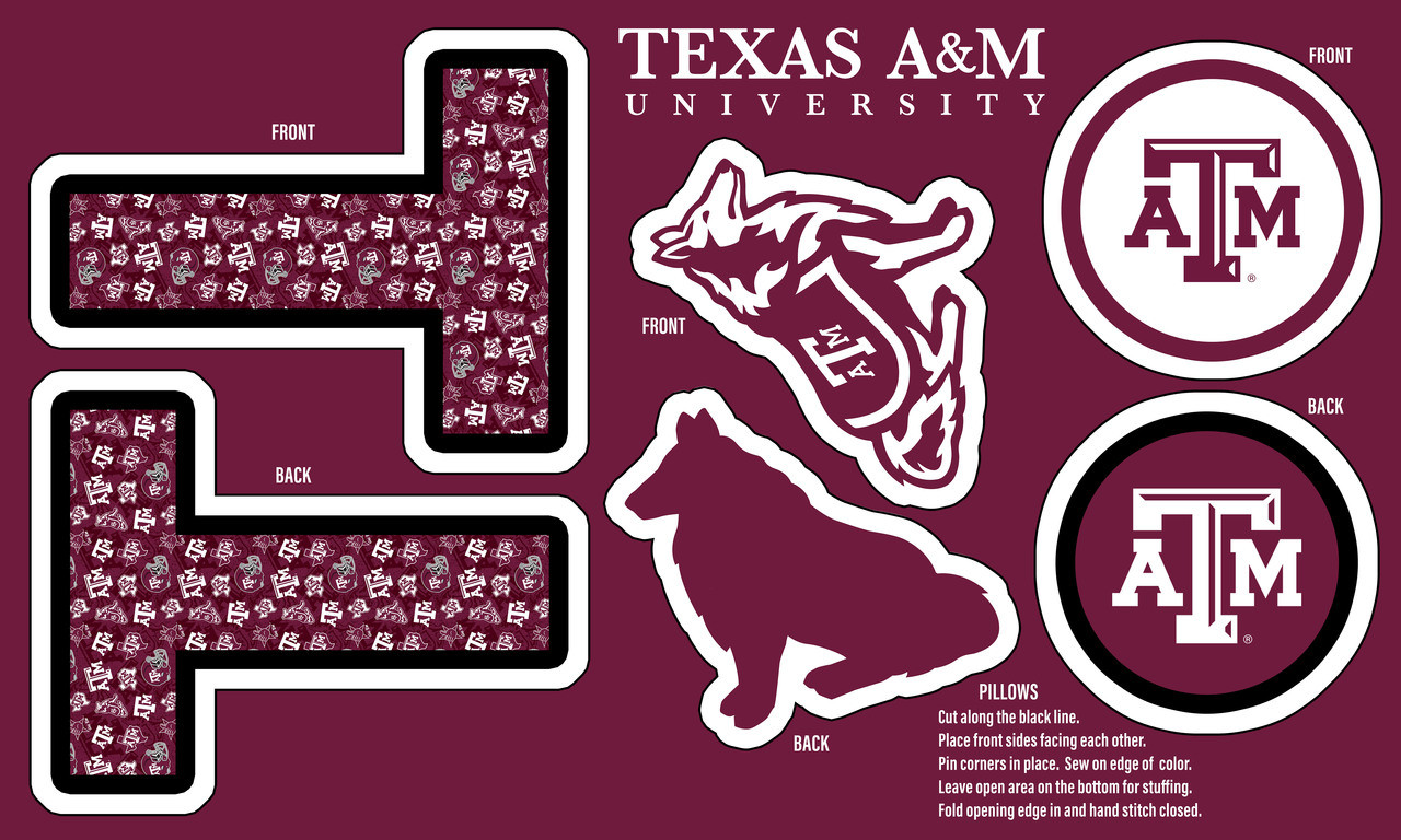 Official Licensed Texas A&M Minky DIY Pillow Project. Cut, Sew, and Stuff-Each Panel yields 3 pillows