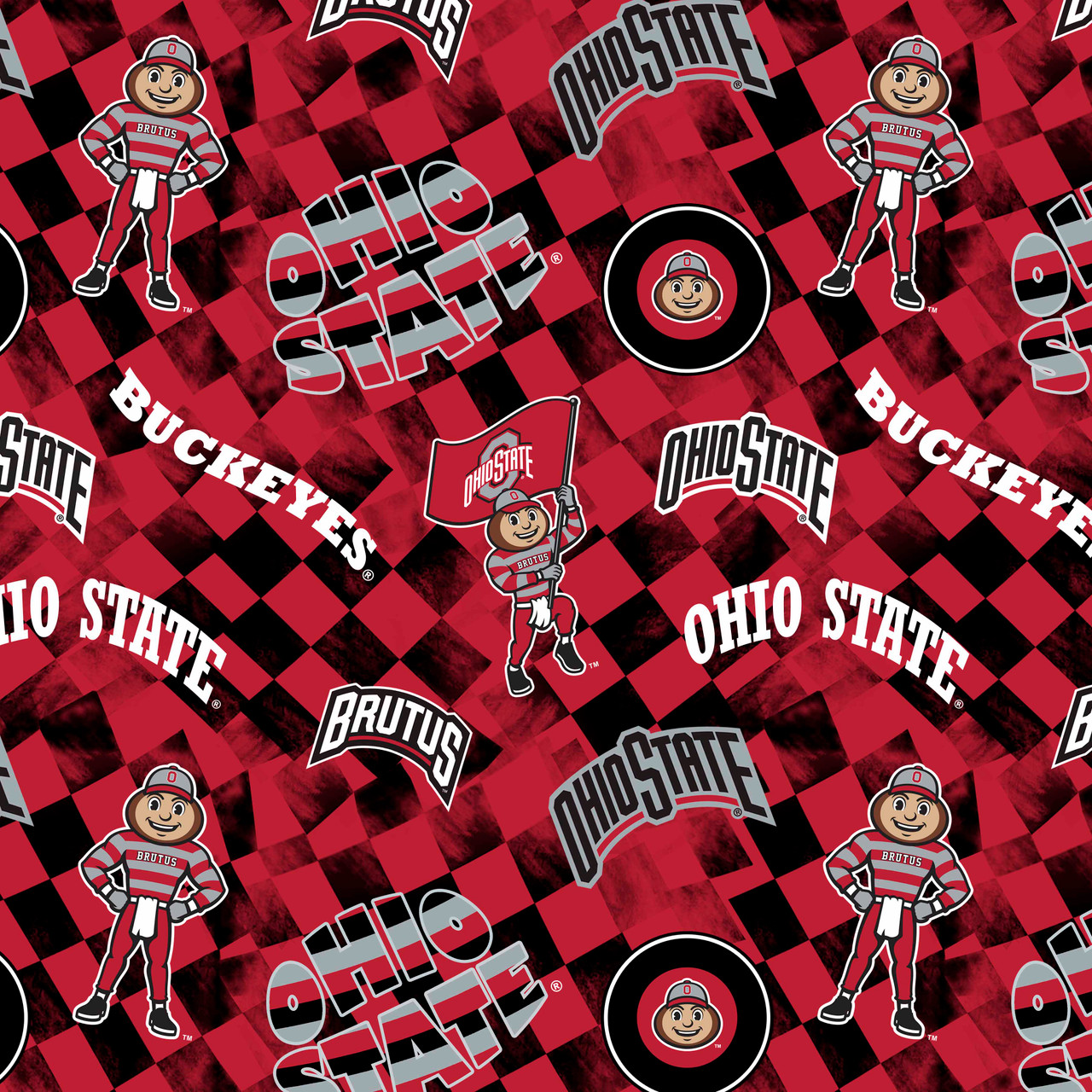 Official Licensed Ohio State University Cotton Quilting Fabric-Ohio State Buckeyes Check Allover Cotton Fabric Sold by the Yard