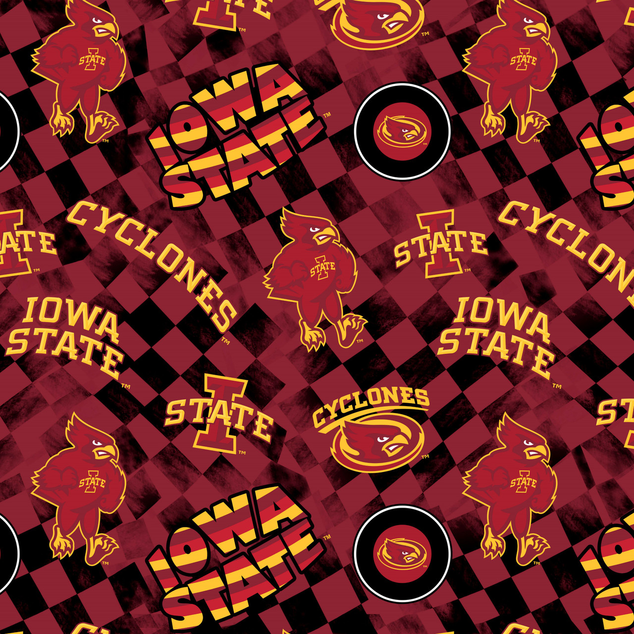 Official Licensed Iowa State University Cotton Quilting Fabric-Iowa State Cyclones Check Allover Cotton Fabric Sold by the Yard
