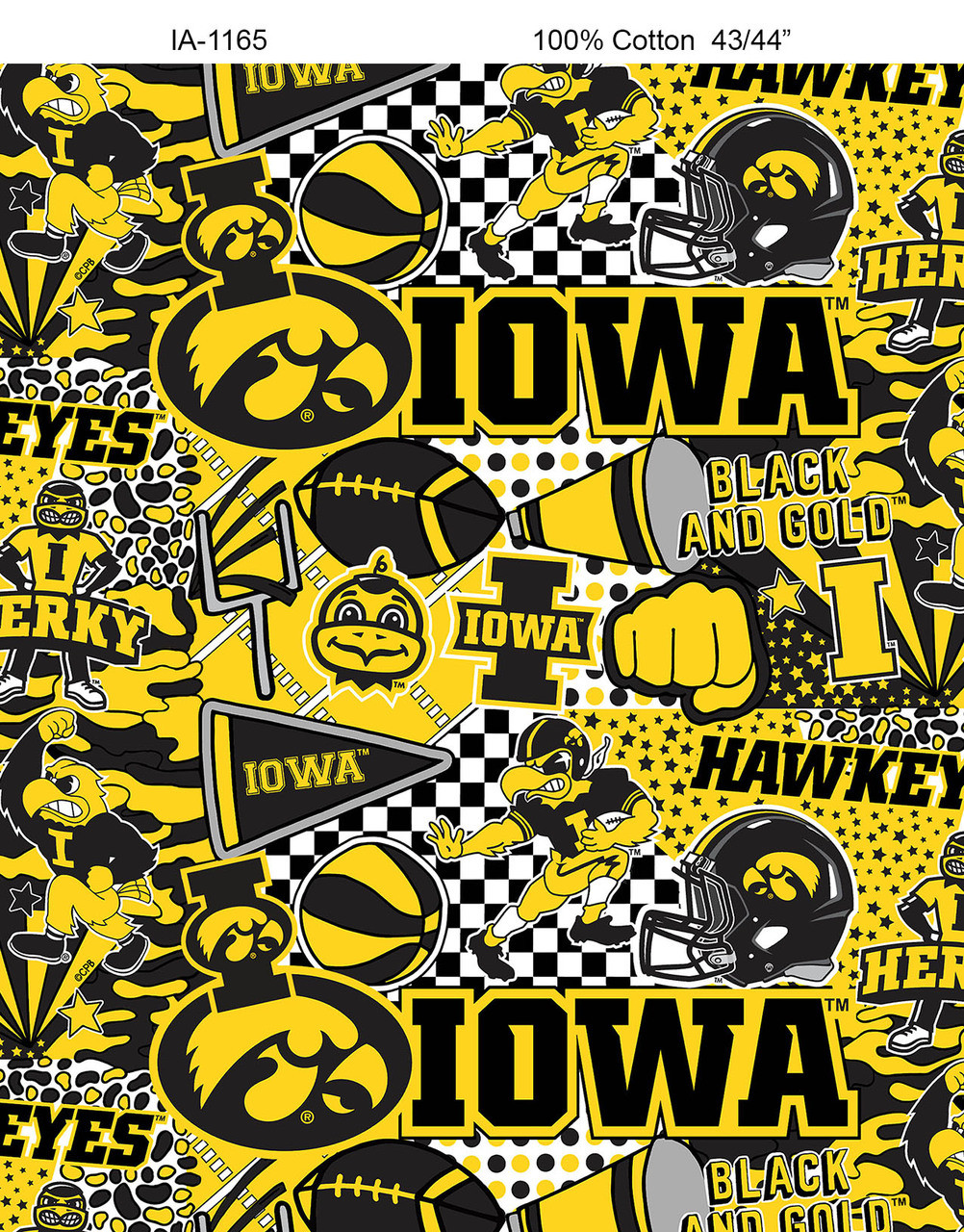 University of Iowa Cotton Fabric Pop Art Pattern | Free Shipping university-of-iowa-cotton-fabric-pop-art-pattern-free-shipping