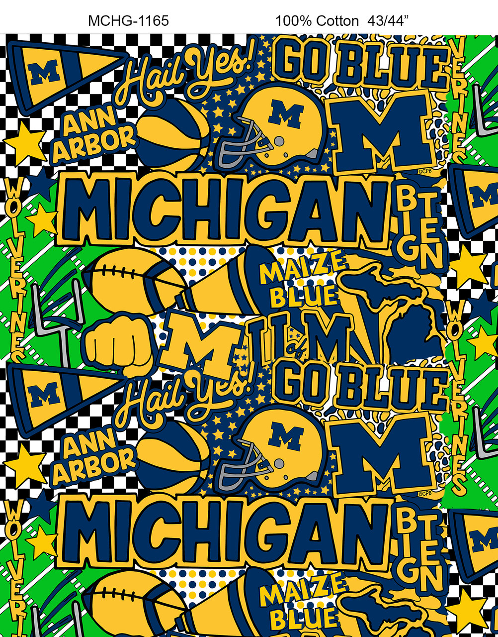 University of Michigan Cotton Fabric Pop Art Pattern | Free Shipping university-of-michigan-cotton-fabric-pop-art-pattern-free-shipping