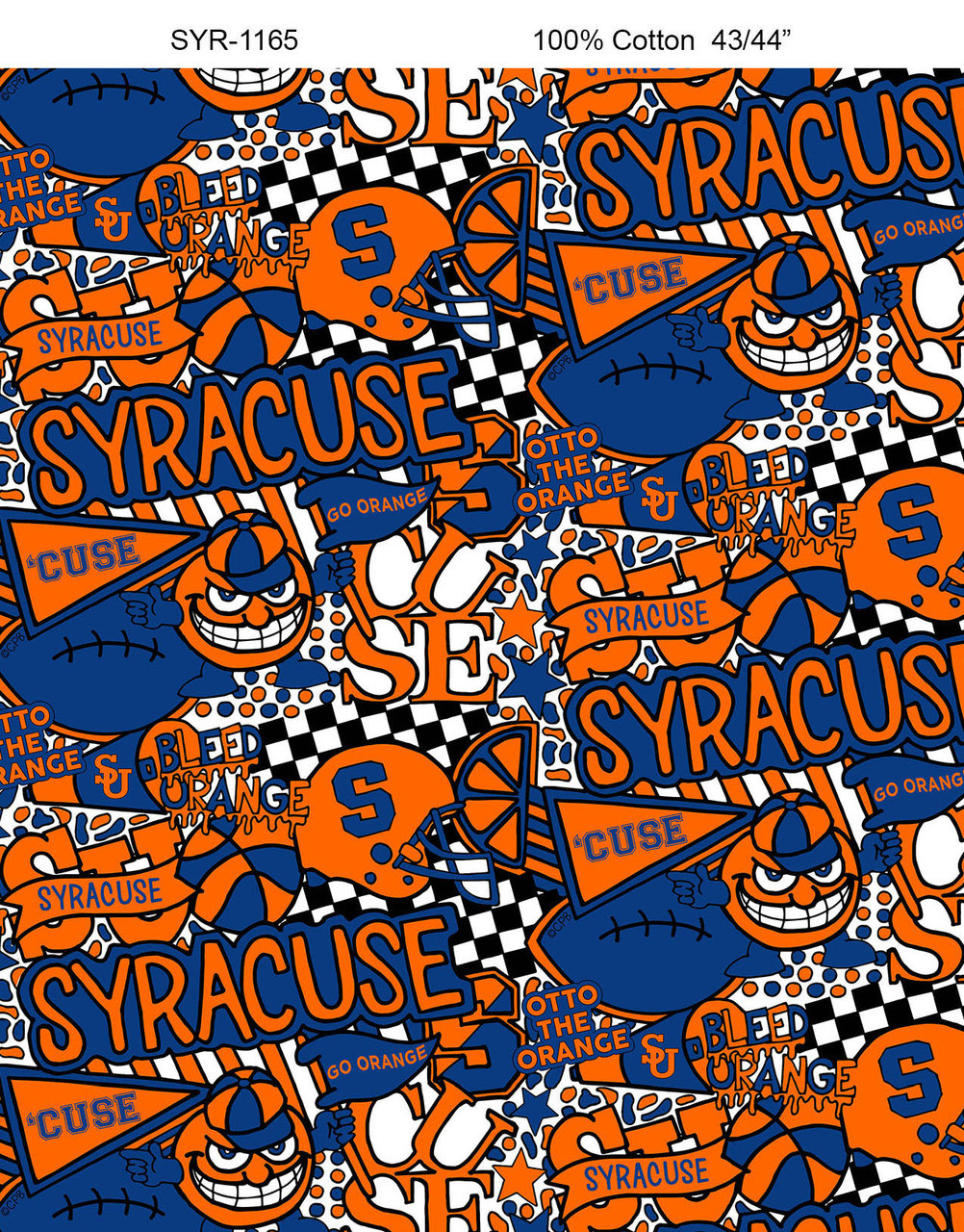 Syracuse University Orange Cotton Fabric with Pop Art Print and Matching Solid Cotton Fabrics
