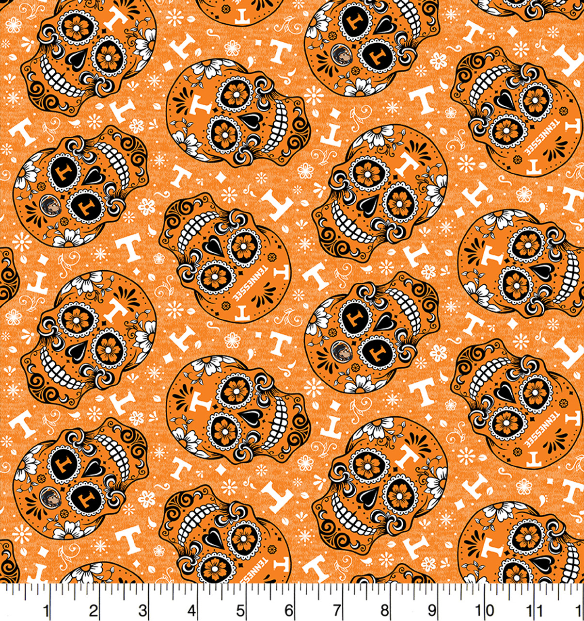 University of Tennessee Volunteers Cotton Fabric with Sugar Skull Print or Matching Solid Cotton Fabrics