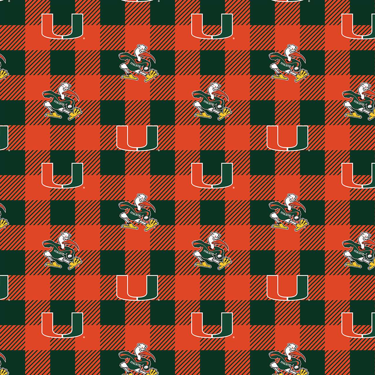 University of Miami Fleece Fabric Buffalo Plaid Design