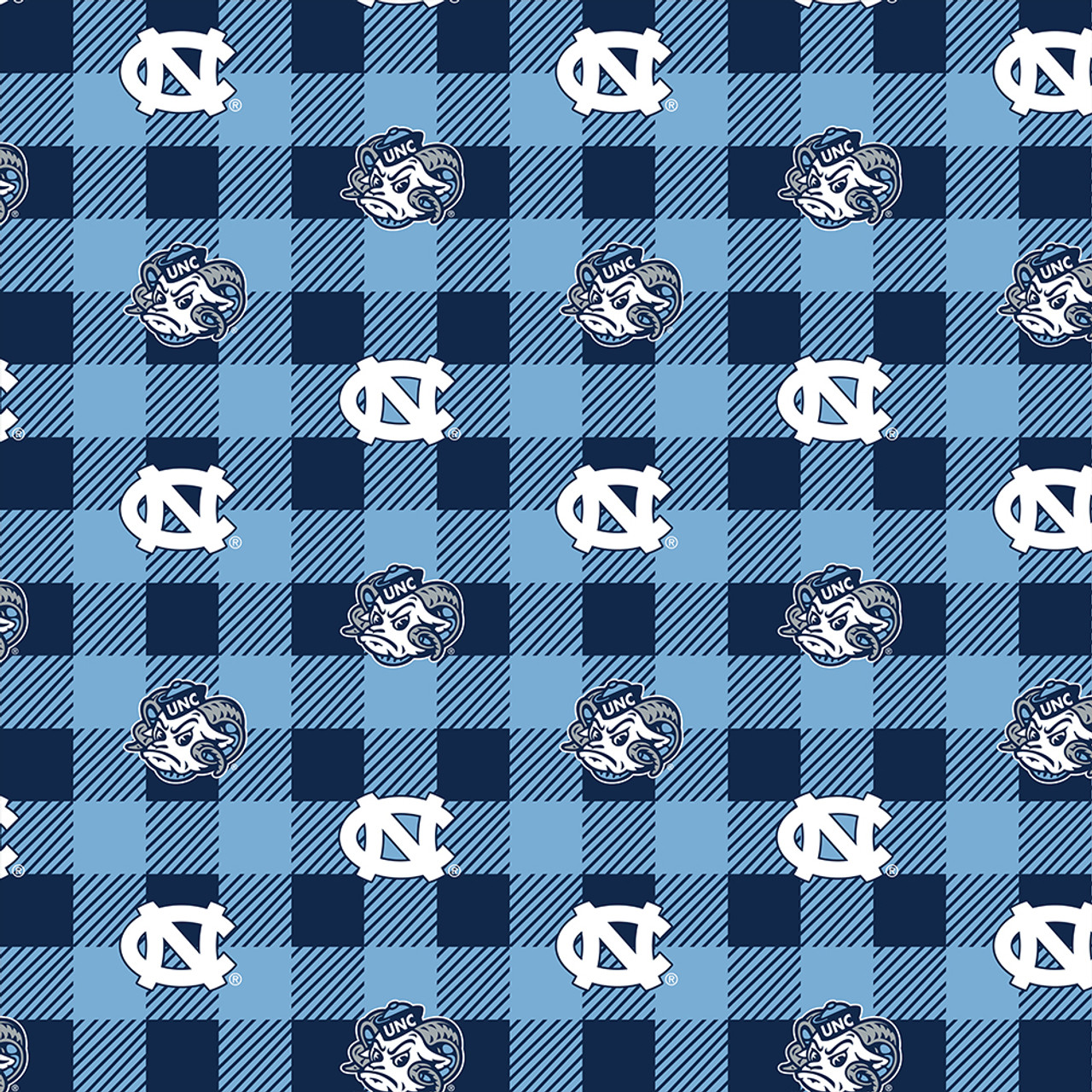 University of North Carolina Fleece Fabric with Buffalo Plaid design-Sold by the Yard