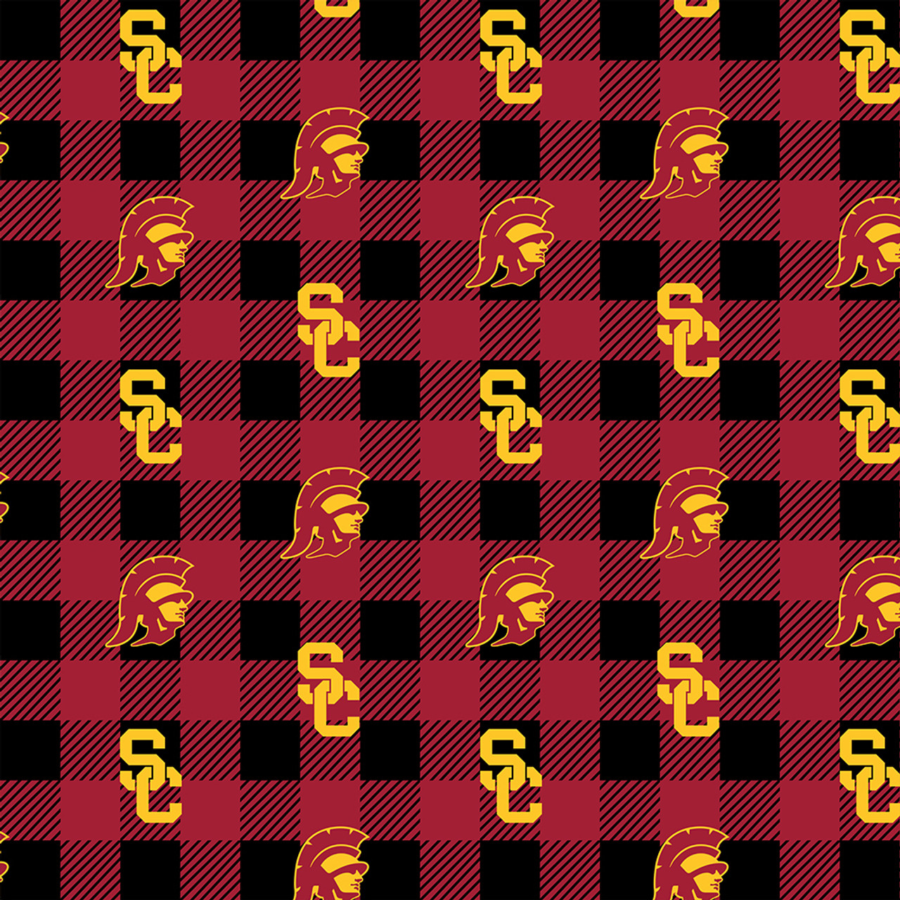 USC Fleece Fabric with Buffalo Plaid design-Sold by the Yard