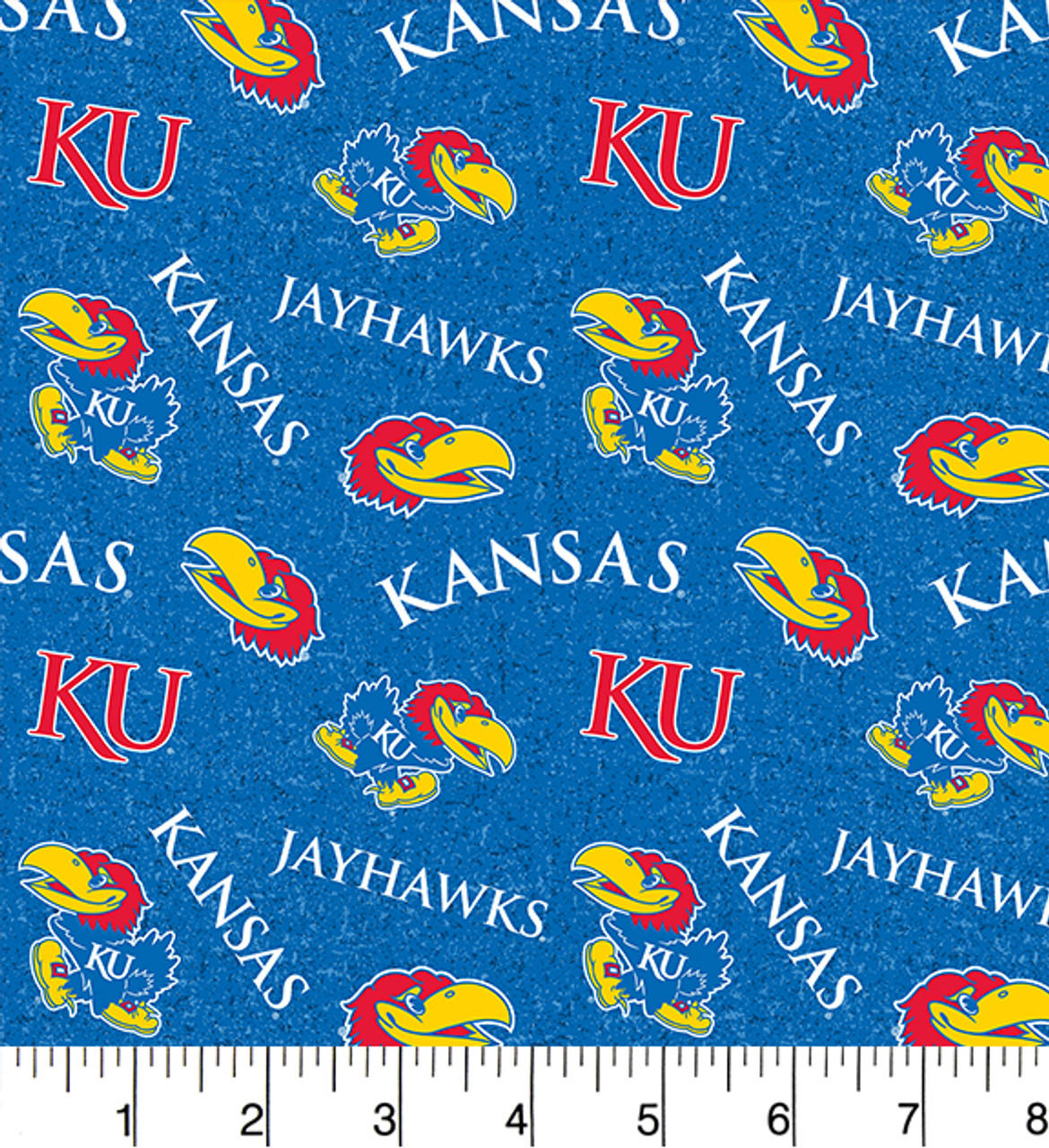 University of Kansas Jayhawks Cotton Fabric with Tone On Tone Print or Matching Solid Cotton Fabrics