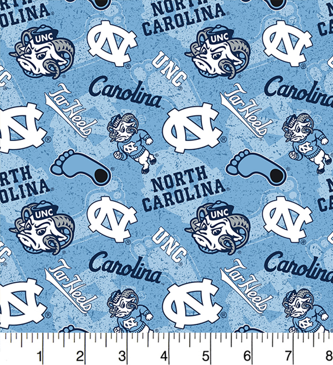 University of North Carolina UNC Tar Heels Cotton Fabric with Tone On Tone Print or Matching Solid Cotton Fabrics