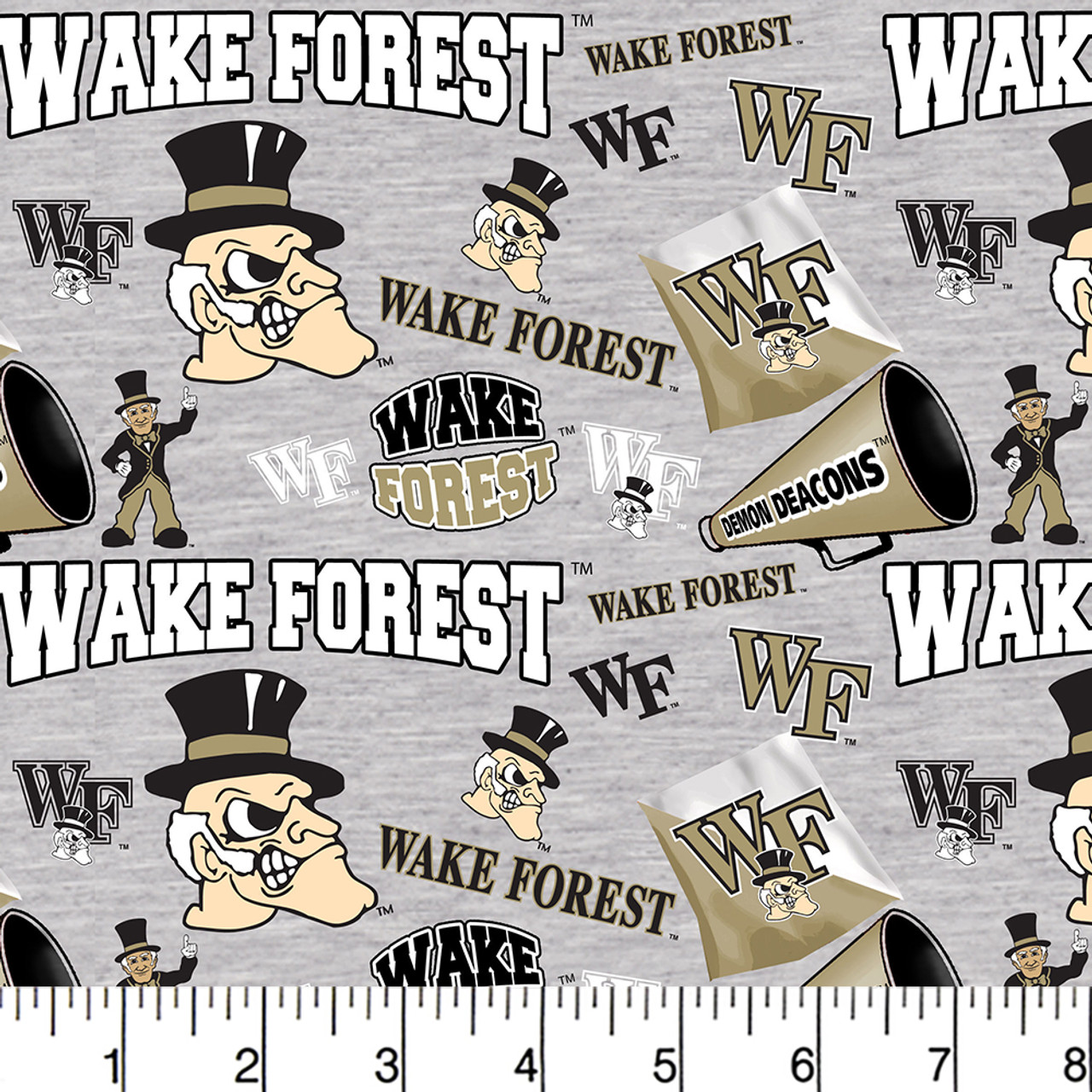 Wake Forest University Demon Deacons Cotton Fabric with Mascot Heather Print or Matching Solid Cotton Fabrics