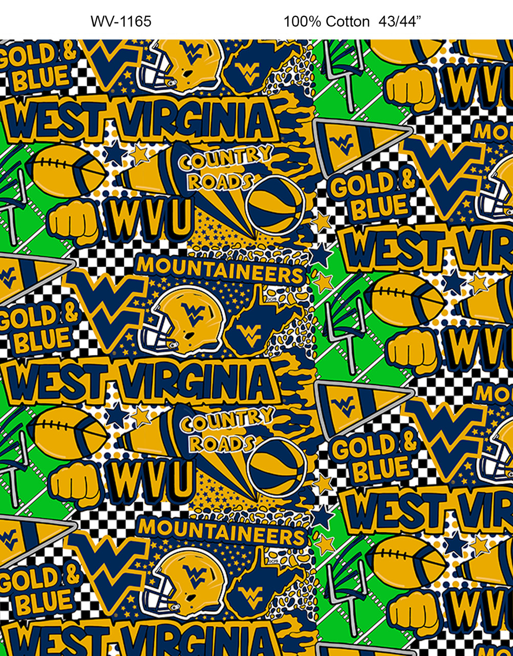 West Virginia University Pop Art Graffiti Print Cotton Fabric Sold By The Yard College Fabric Store