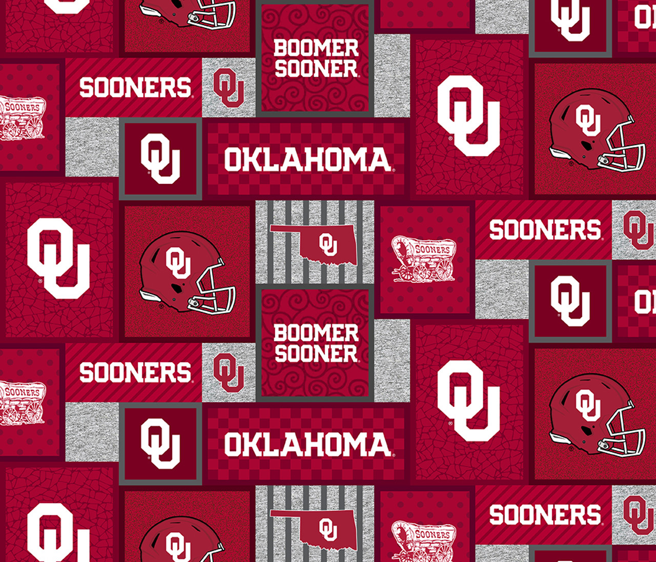 University of Oklahoma Fleece Fabric with College Patch Design-Sold by the yard