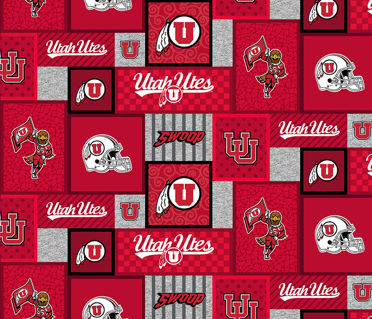 University of Utah Fleece Fabric with College Patch Design-Sold by the yard