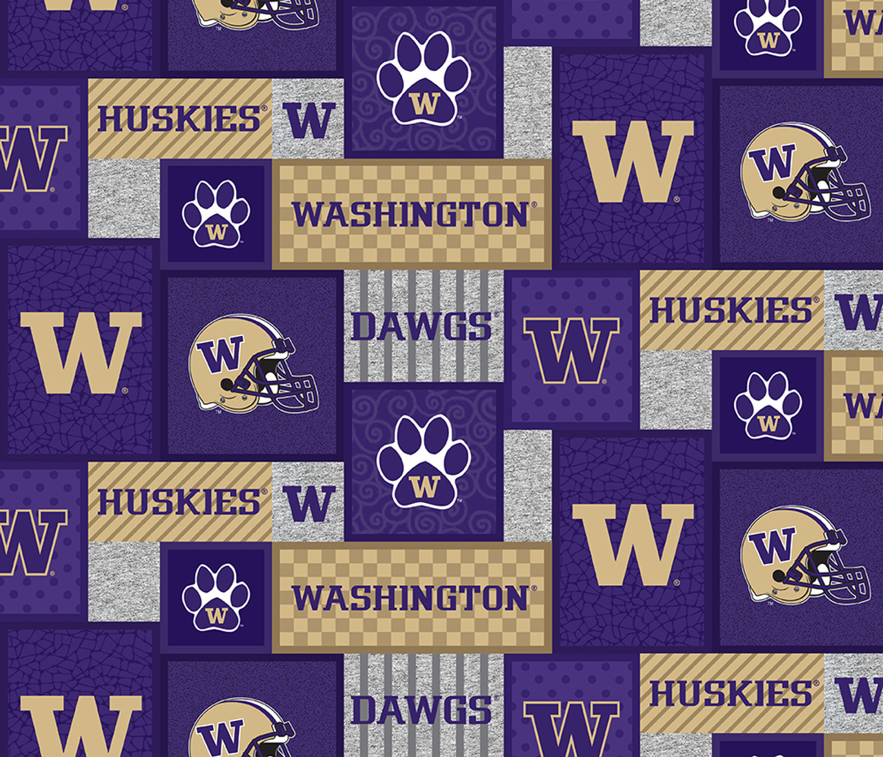 University of Washington Fleece Fabric with College Patch Design-Sold by the yard