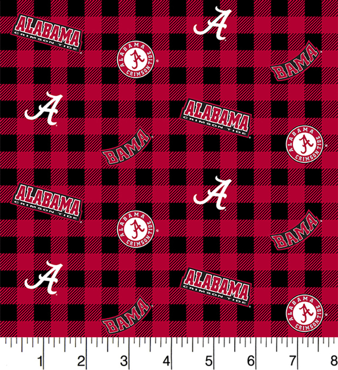 University of Alabama Crimson Tide Cotton Fabric with Buffalo Plaid Print or Matching Solid Cotton Fabrics