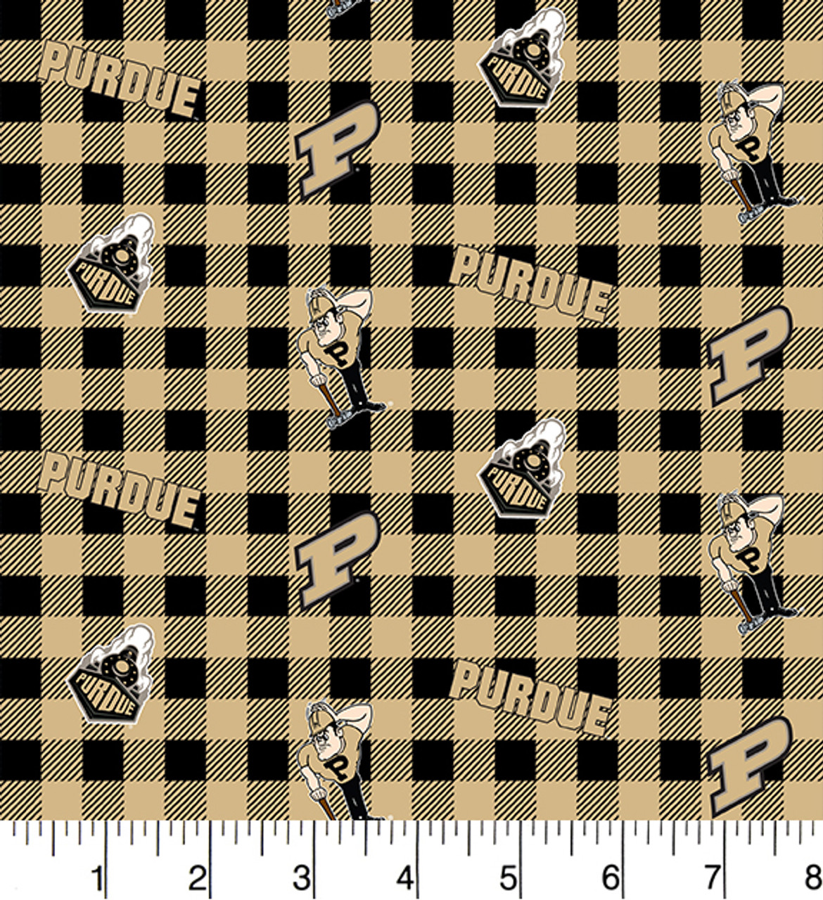 Purdue University Boilermakers Cotton Fabric with Buffalo Plaid Print or Matching Solid Cotton Fabrics