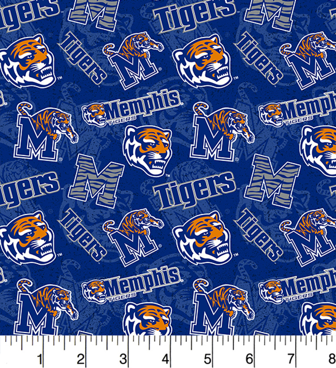 University of Memphis Tigers Cotton Fabric with Tone On Tone Print or Matching Solid Cotton Fabrics