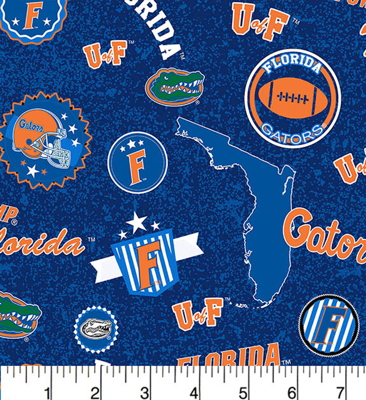 University of Florida Gators Cotton Fabric with Home State Print or Matching Solid Cotton Fabrics