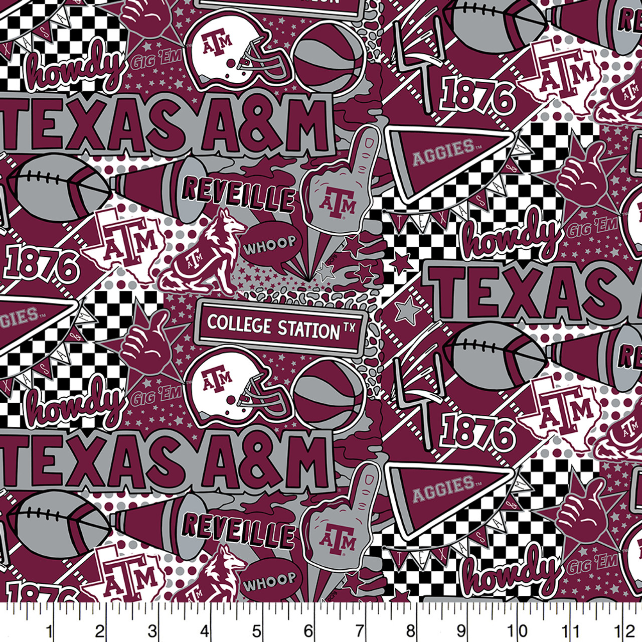 Texas A&M Aggies Cotton Fabric with Pop Art Print or Matching Solid Cotton Fabrics