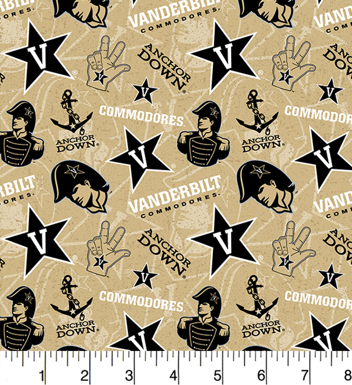 Vanderbilt University Commodores Cotton Fabric with Tone On Tone Print or Matching Solid Cotton Fabrics