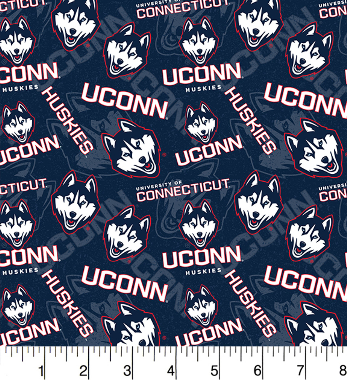 University of Connecticut Huskies Cotton Fabric with Tone On Tone Print or Matching Solid Cotton Fabrics
