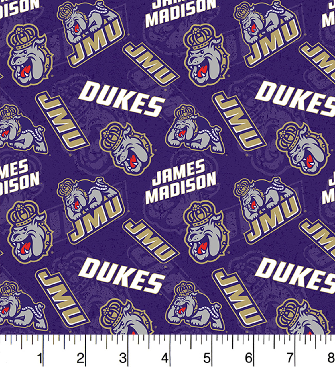 James Madison University Dukes Cotton Fabric with Tone On Tone Print or Matching Solid Cotton Fabrics