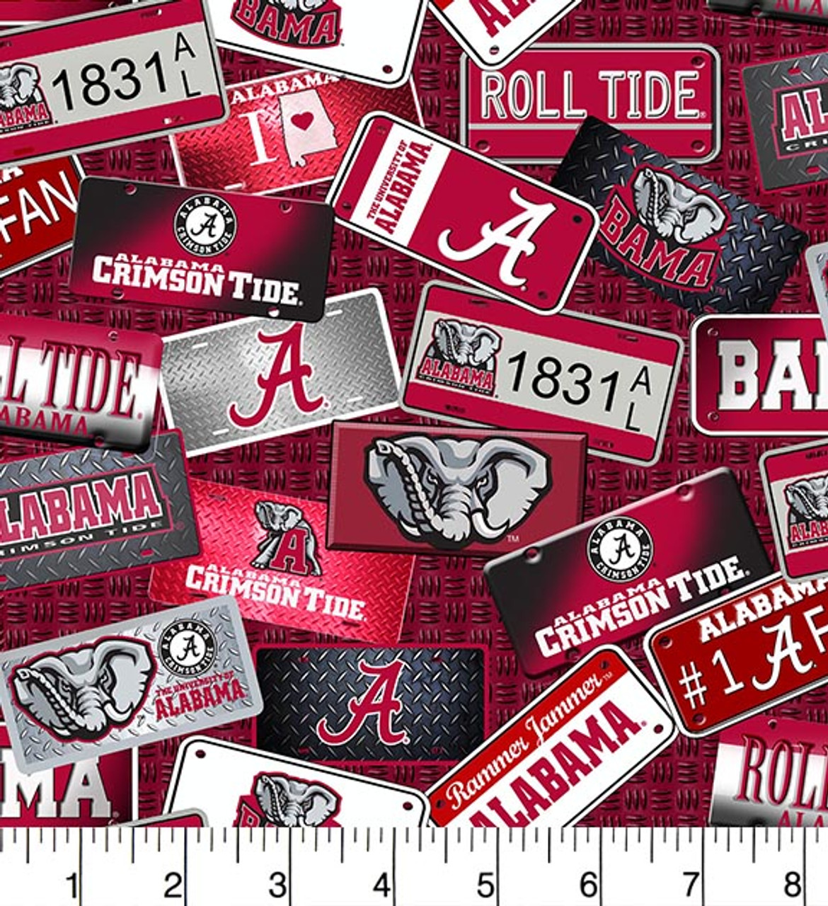 University of Alabama Crimson Tide Cotton Fabric with License Plate Print or Matching Solid Cotton Fabrics