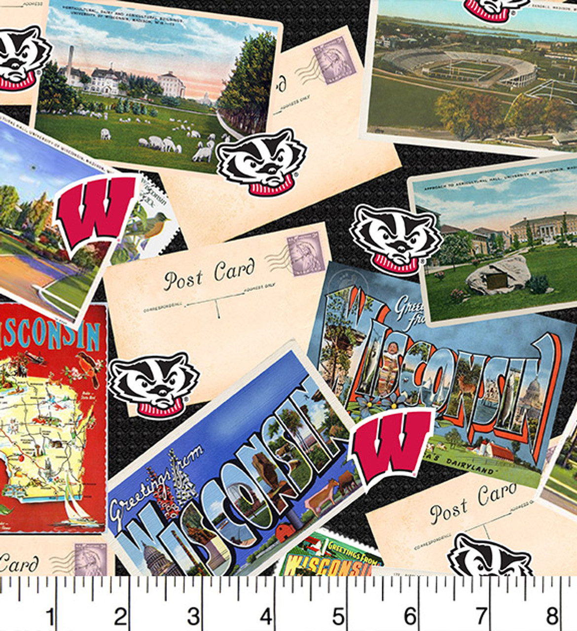 University of Wisconsin Badgers Cotton Fabric with Postcard Print or Matching Solid Cotton Fabrics