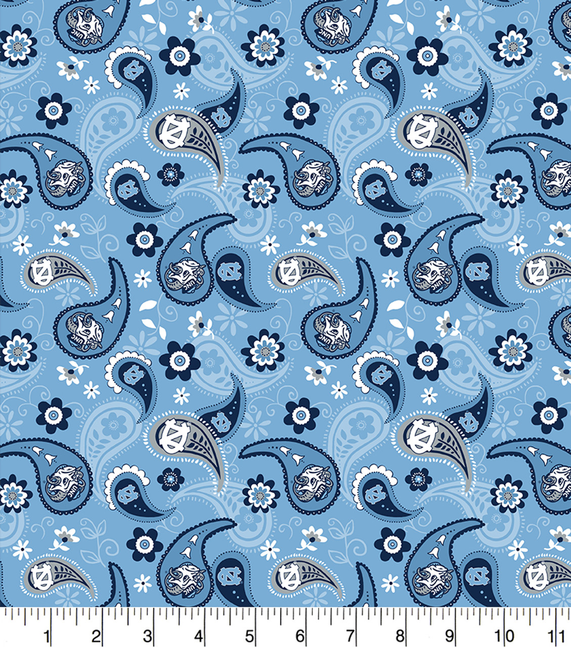 University of North Carolina UNC Tar Heels Cotton Fabric with Paisley Print or Matching Solid Cotton Fabrics