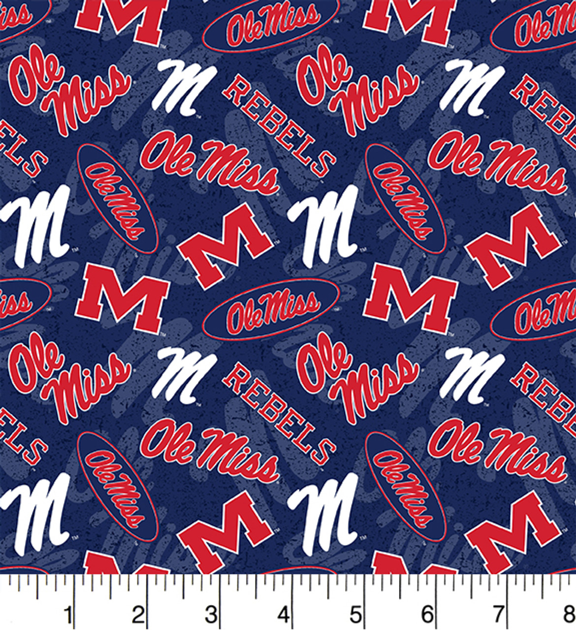 University of Mississippi Rebels Cotton Fabric with Tone On Tone Print or Matching Solid Cotton Fabrics