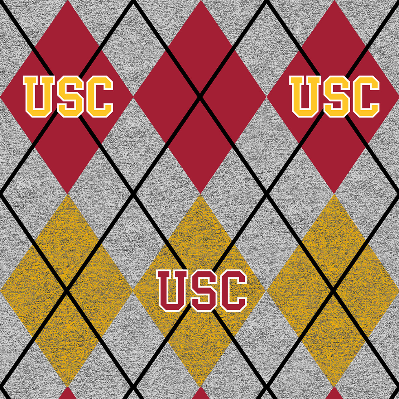 USC Fleece Fabric Super Soft Collegiate Heather Argyle Design-Sold by the Yard