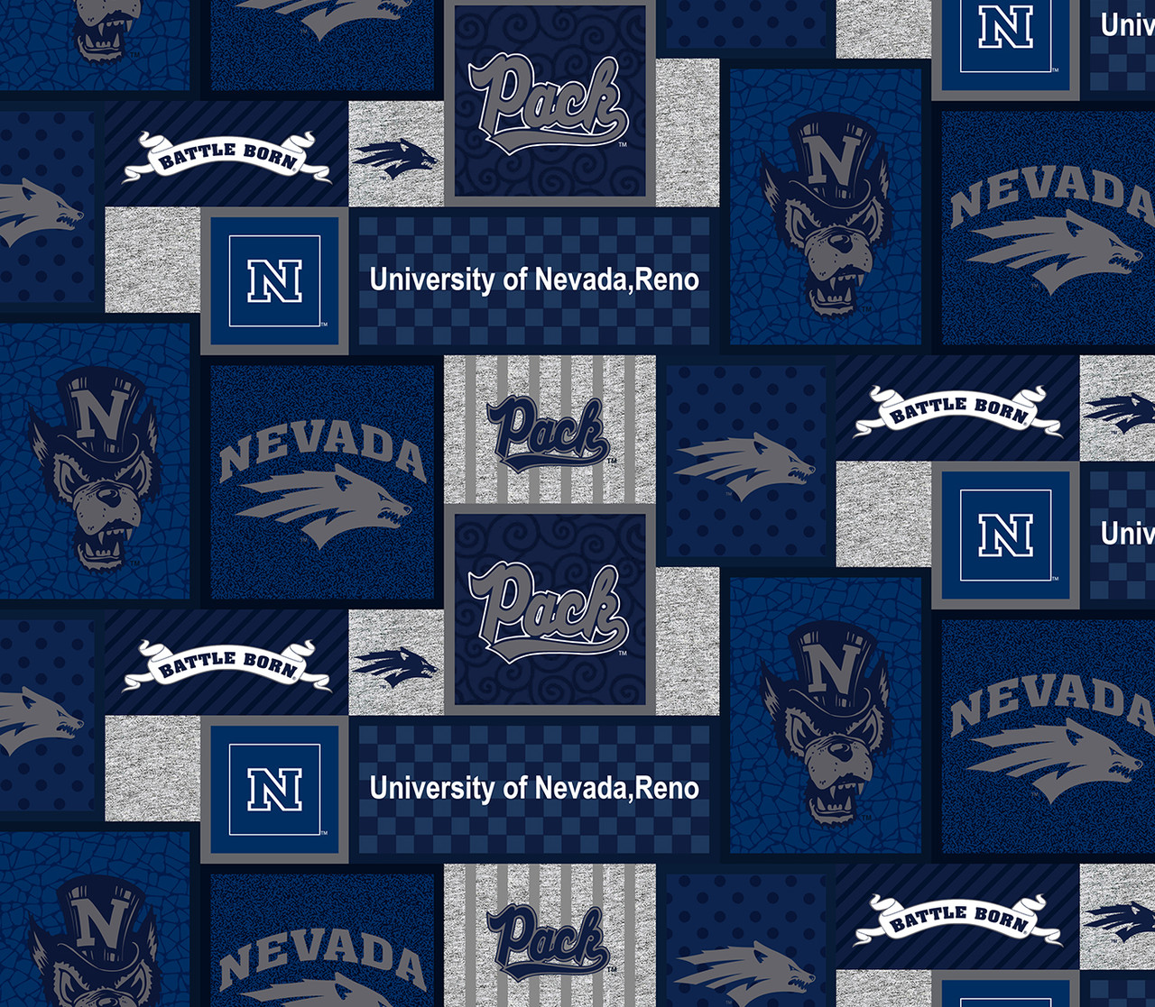 University of Nevada at Reno Fleece Fabric with College Patch Design-Sold by the yard