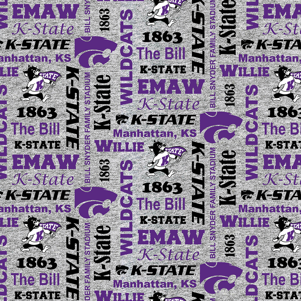 Kansas State University Fleece Fabric with Verbiage Pattern-Sold by the Yard