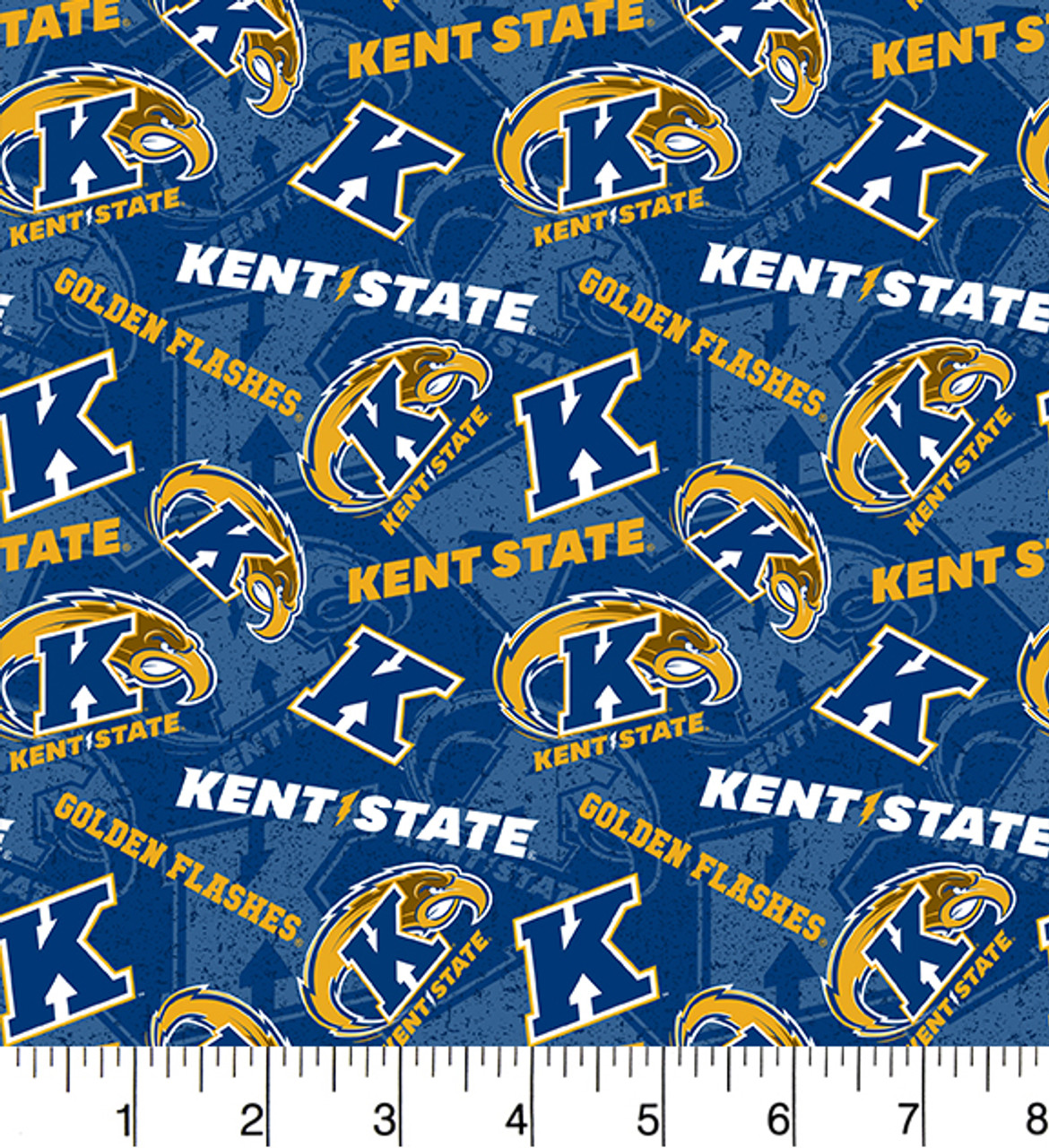 Kent State University Golden Flashes Cotton Fabric with Tone On Tone Print and Matching Solid Cotton Fabrics