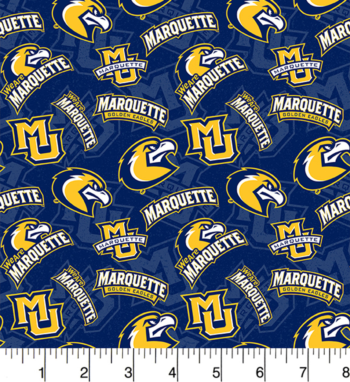 Marquette University Golden Eagles Cotton Fabric with Tone On Tone Print or Matching Solid Cotton Fabrics