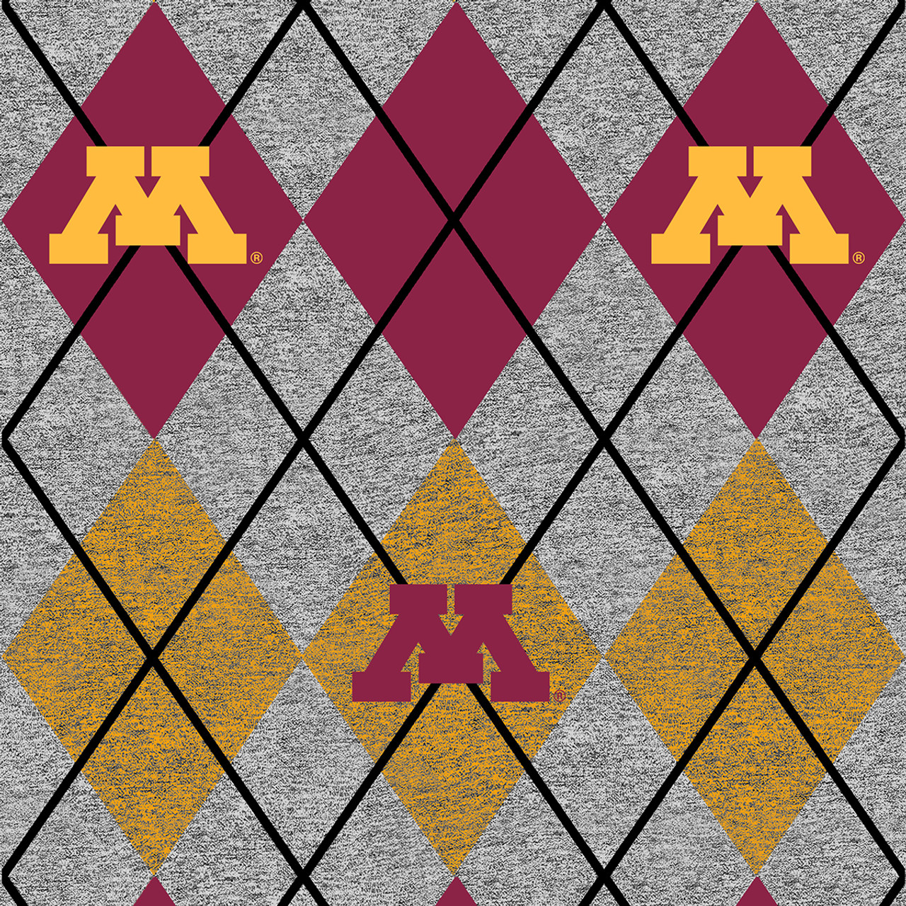 University of Minnesota Heather Grey Argyle Fleece Fabric-Sold by the Yard