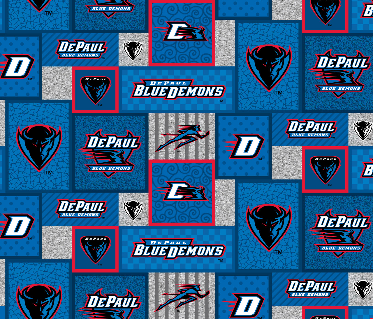 DePaul University Fleece Fabric with College Patch Design-Sold by the yard