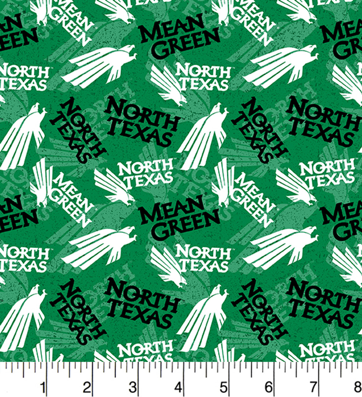 University of North Texas Mean Green Cotton Fabric with Tone On Tone Print or Matching Solid Cotton Fabrics