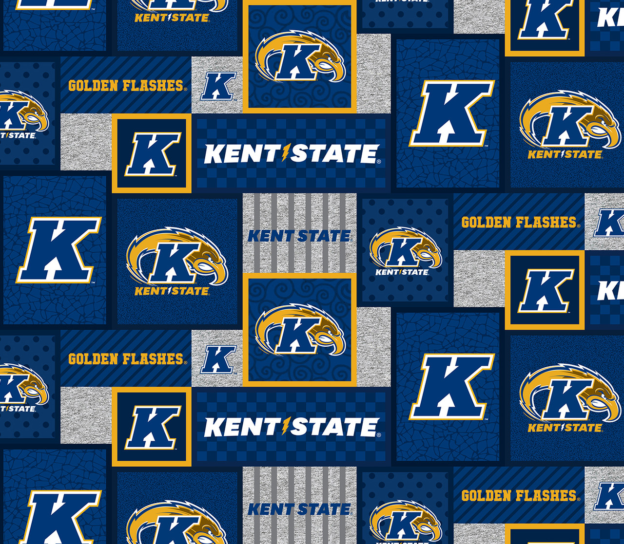 Kent State University Fleece Fabric with College Patch Design-Sold by the yard