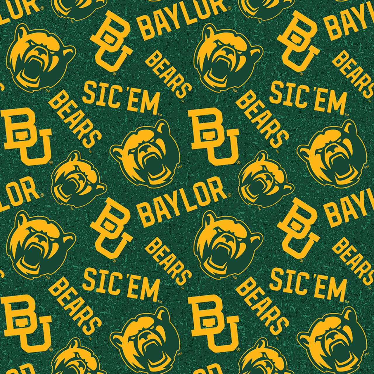 Baylor University Bears Cotton Fabric with Tone On Tone Print and Matching Solid Cotton Fabrics