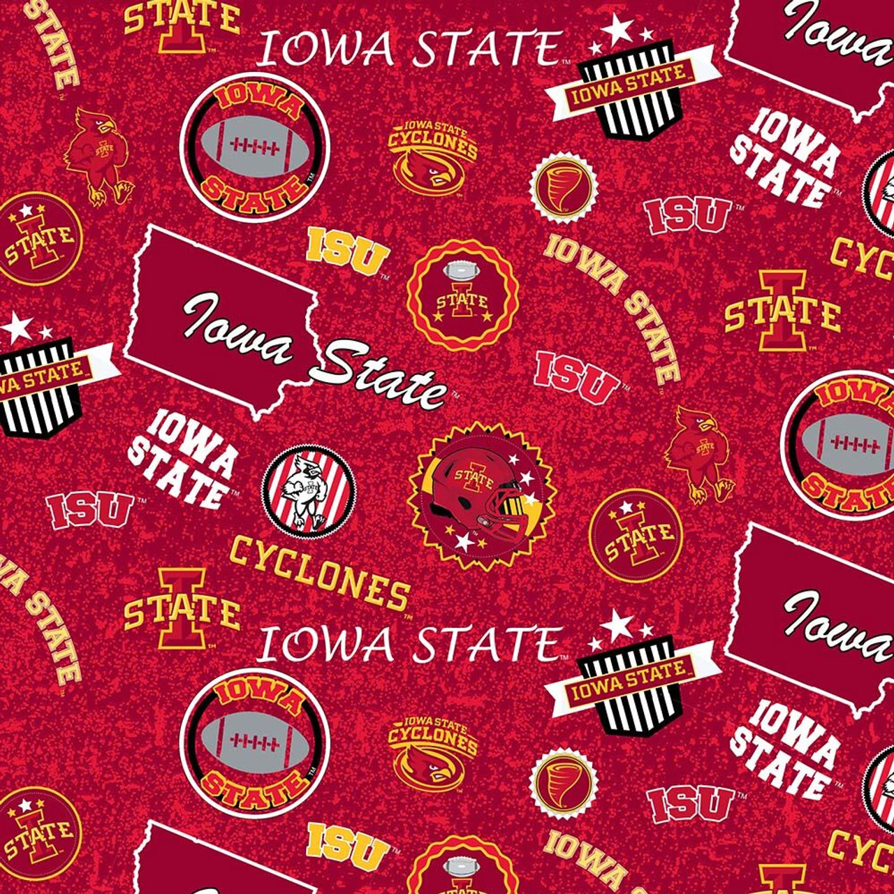 Iowa State University Cyclones Cotton Fabric with Home State Print or Matching Solid Cotton Fabrics