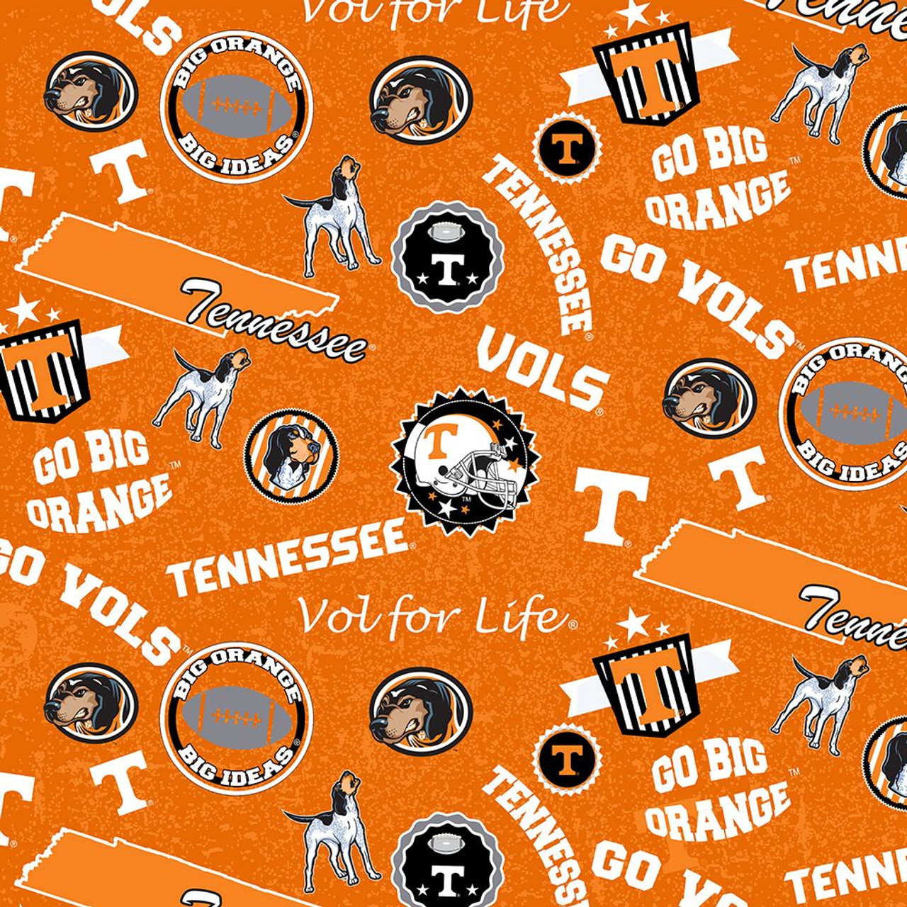 University of Tennessee Volunteers Cotton Fabric with Home State Print or Matching Solid Cotton Fabrics