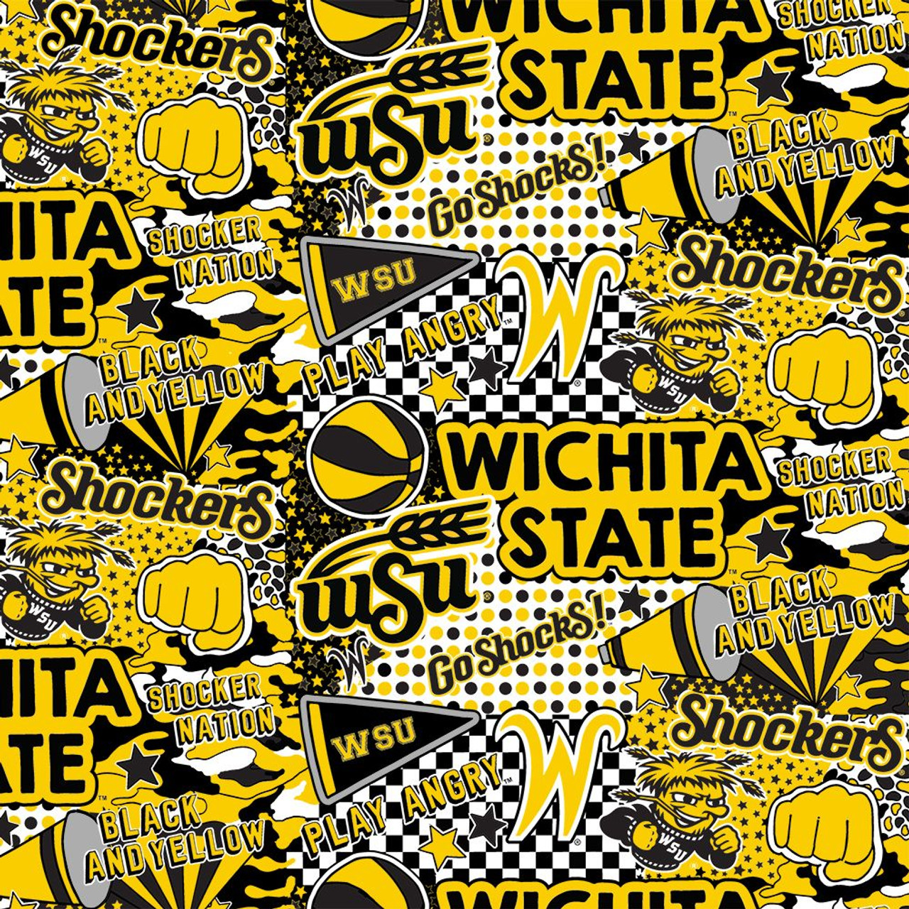 Wichita State University Pop Art Graffiti Print Cotton Fabric Sold By The Yard College Fabric Store