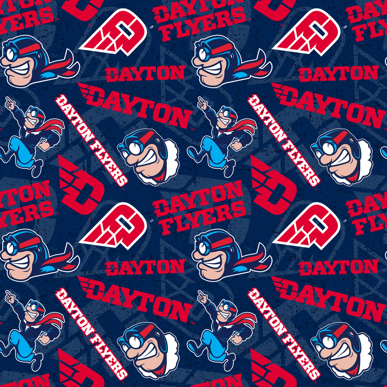 University of Dayton Flyers Cotton Fabric with Tone On Tone Print or Matching Solid Cotton Fabrics