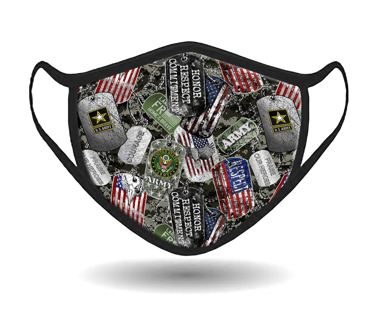 United States Army Face Mask with Anti-Microbial & Probiotics-100% Cotton-Individually Packaged-Adjustable Earloop