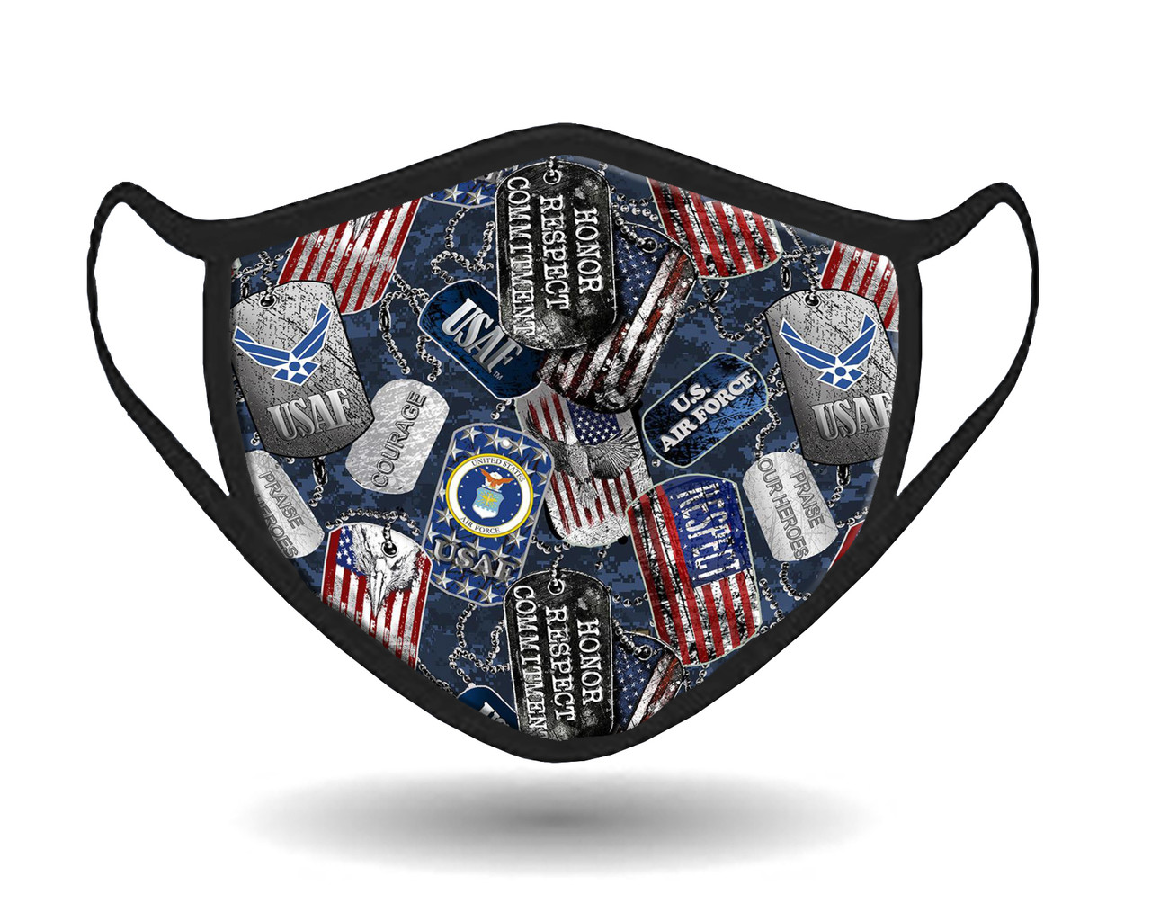 United States Air Force Face Mask with Anti-Microbial & Probiotics-100% Cotton-Individually Packaged-Adjustable Earloop