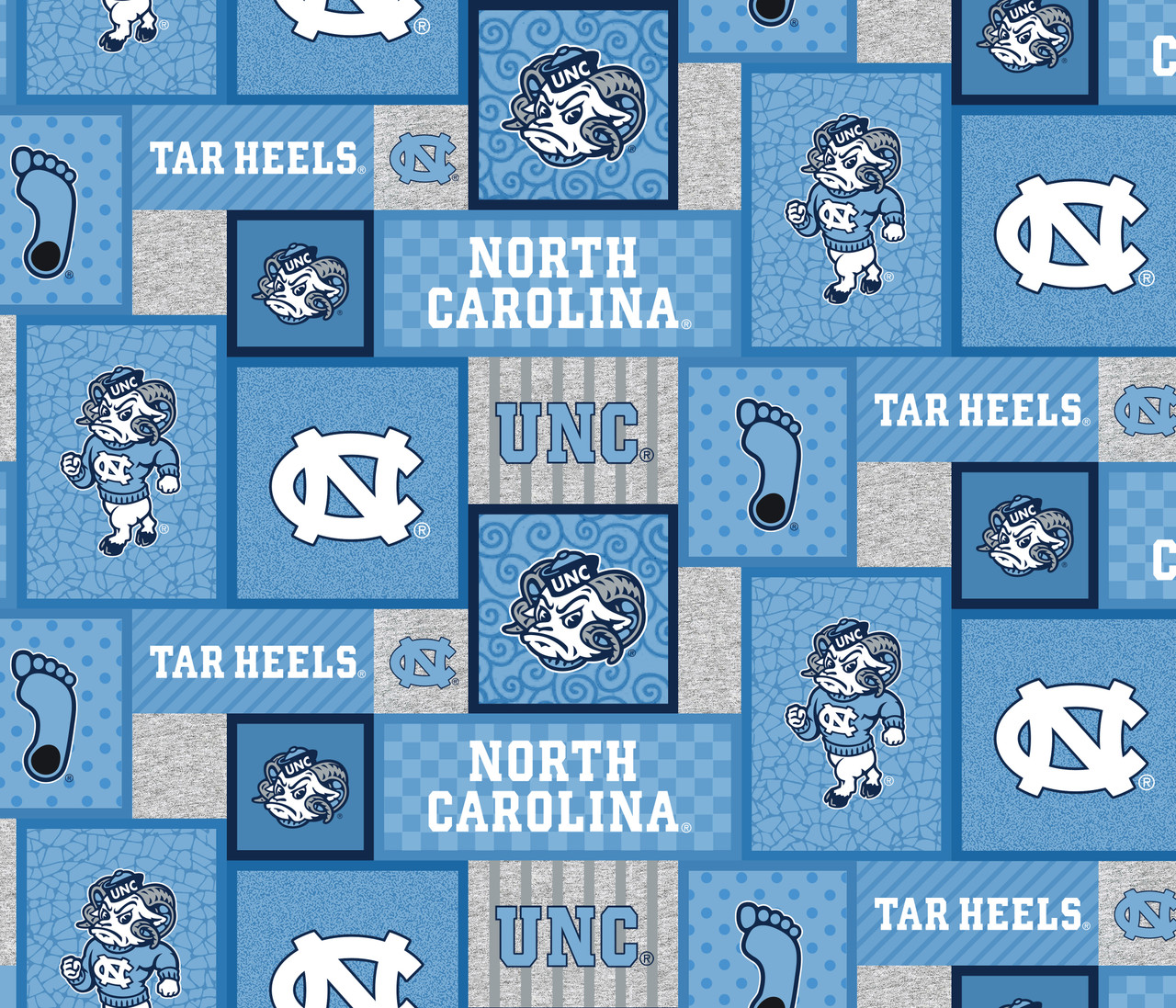 University of North Carolina Fleece Fabric with College Patch Design-Sold by the yard